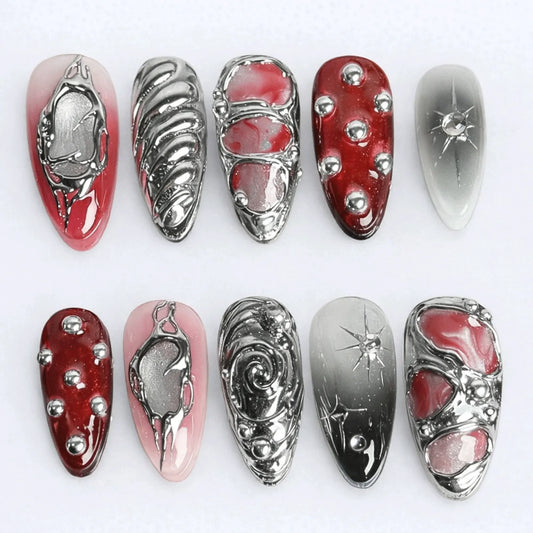 Crimson Liquid Chrome Nails