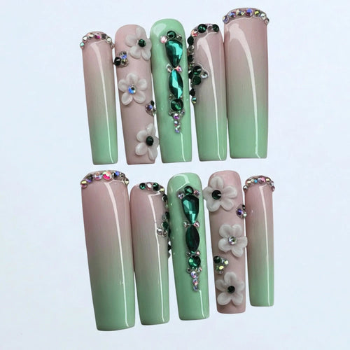 Emerald Blossom Nails