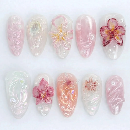 Ocean Rosy Pearl Bloom Nails