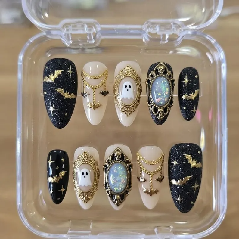 Monster Halloween Press On Nails | Spooky Cartoon Fake Nails | Mummy Vampire Pumpkin False Nails | Cute Horror Nail Art